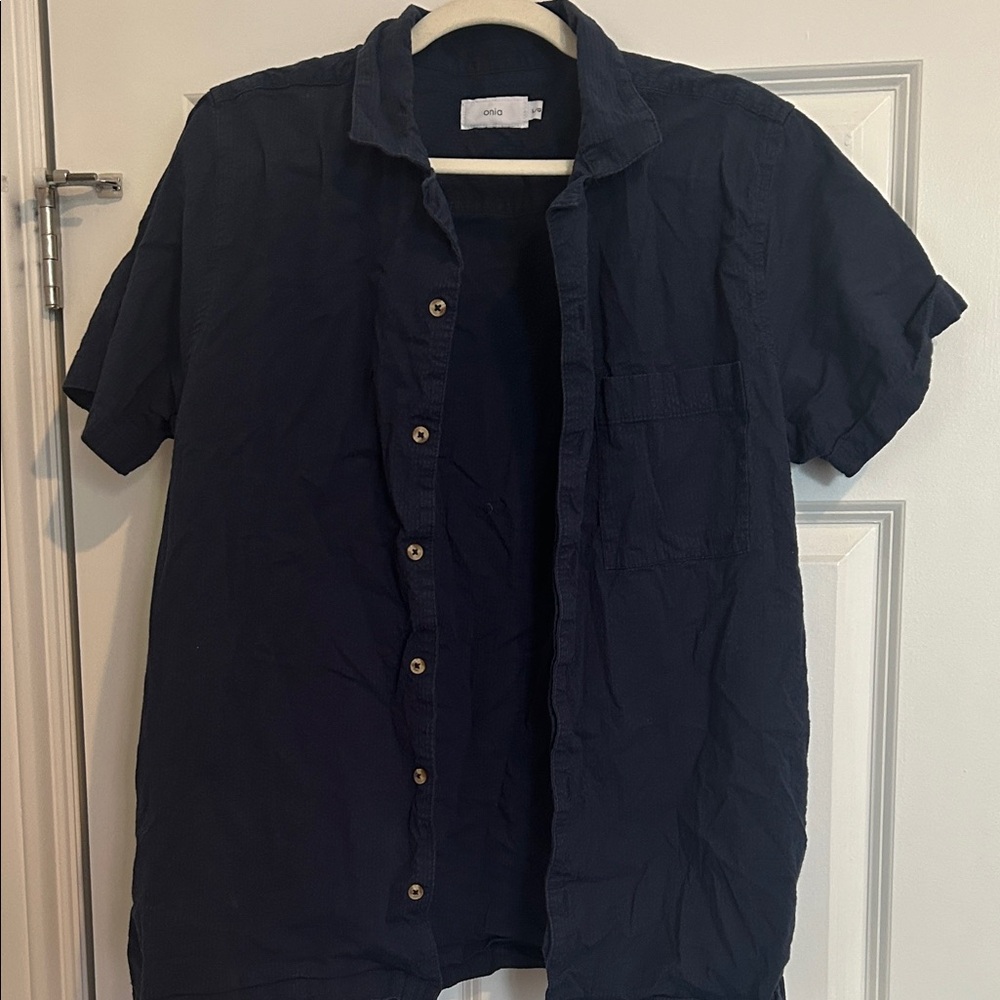 Onia Navy Seersucker Button Down Shirt